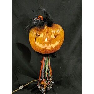 Halloween Jack O Lantern Table Lamp Hand Made Mardi Gras Look Pumpkin Light FUN